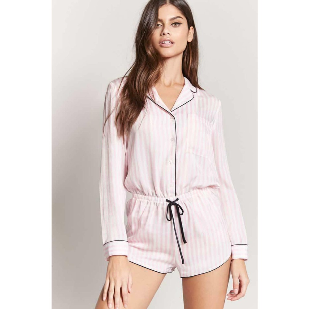 Forever 21 Pink & White Striped Lounge Romper